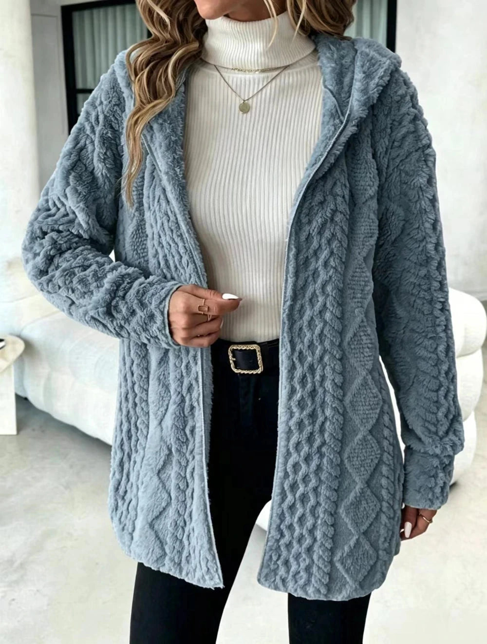 Fuzzy Sherpa Hooded Cardigan