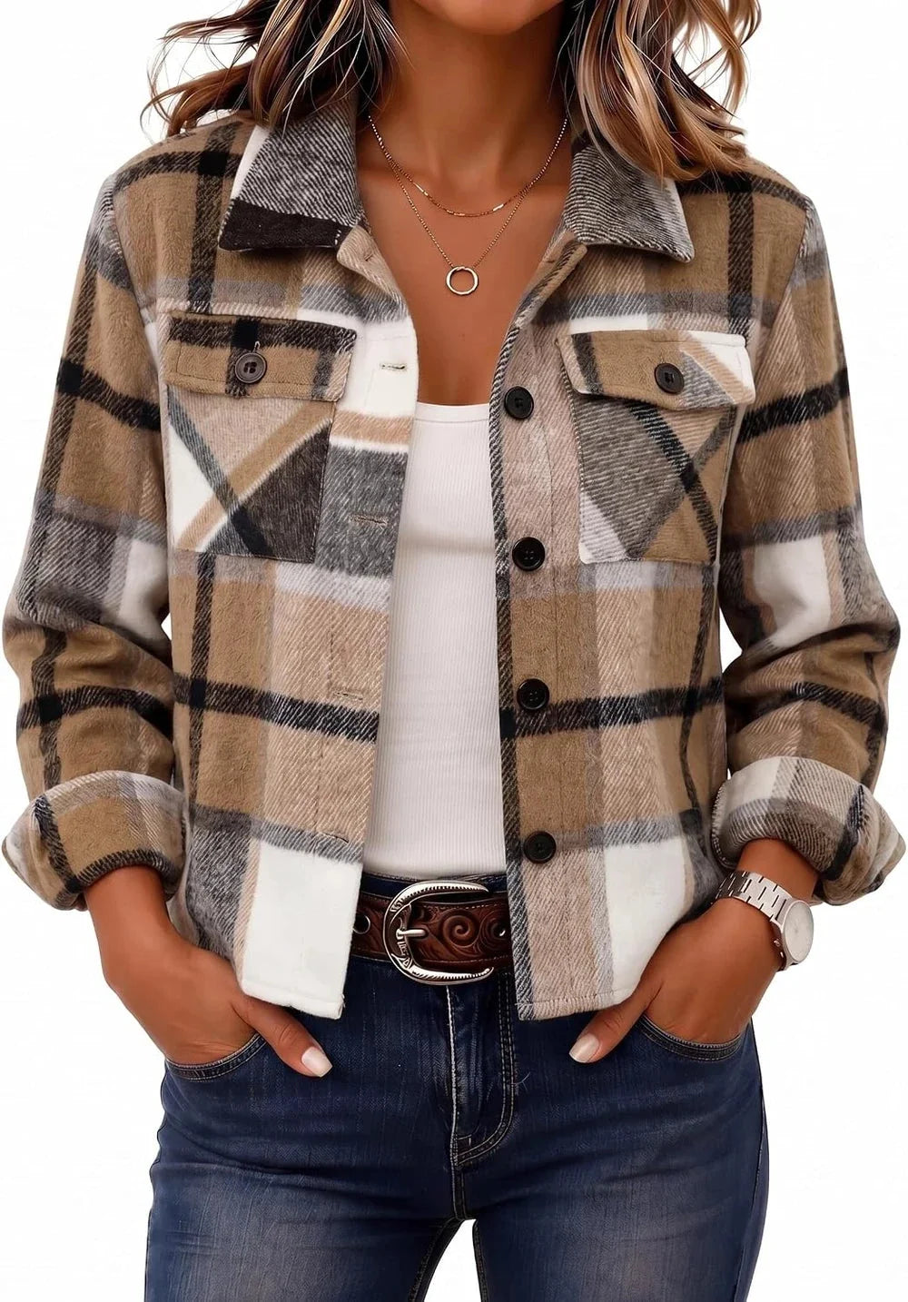 Flannels for Women Cropped Shacket