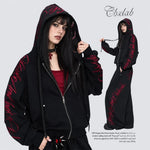 Gothic Script Oversized Zip-Up Hoodie & Wide-Leg Sweatpants Set
