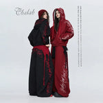 Gothic Script Oversized Zip-Up Hoodie & Wide-Leg Sweatpants Set