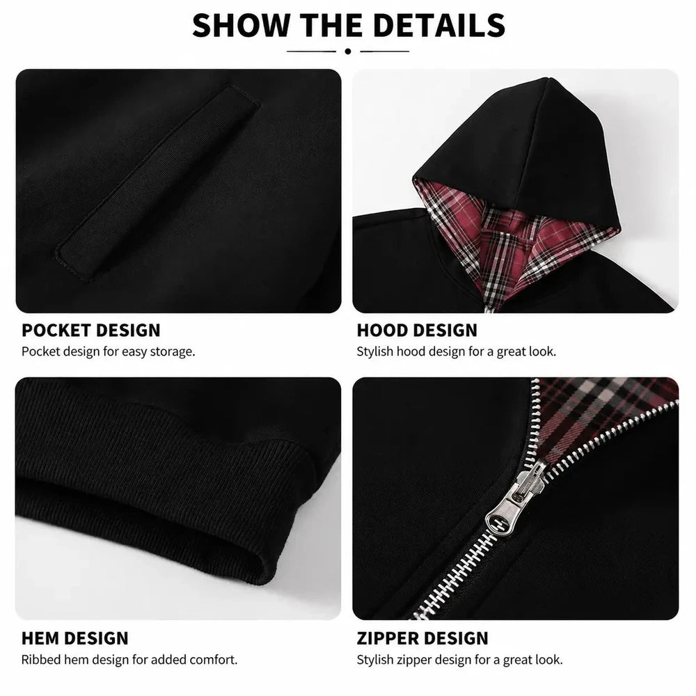 Unisex Reversible Plaid Hooded Jacket