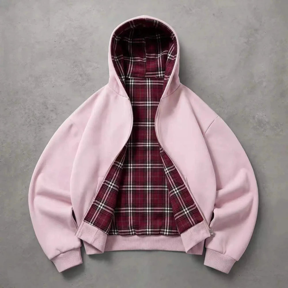Unisex Reversible Plaid Hooded Jacket