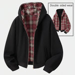 Unisex Reversible Plaid Hooded Jacket
