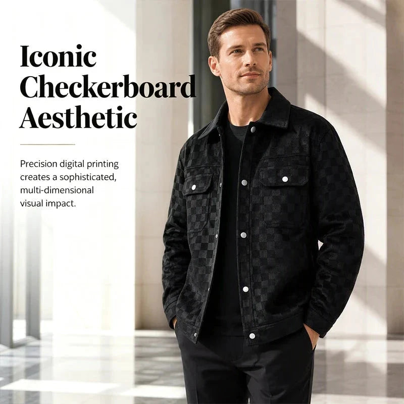 Men's Faux-Suede Checkerboard Jacket