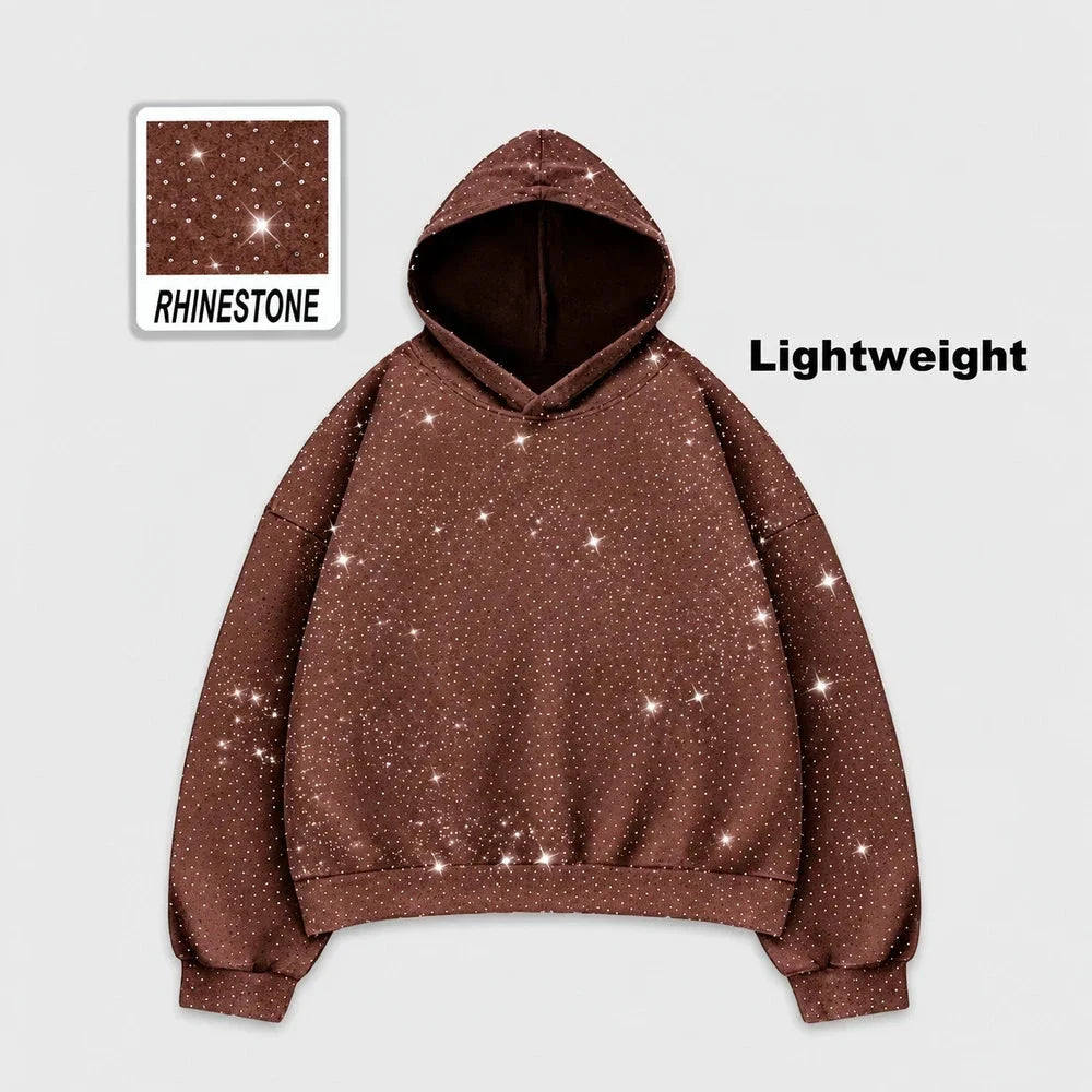 Rhinestone Glitter Unisex Oversized Hoodie – Sparkly Long Sleeve Hooded Sweatshirt