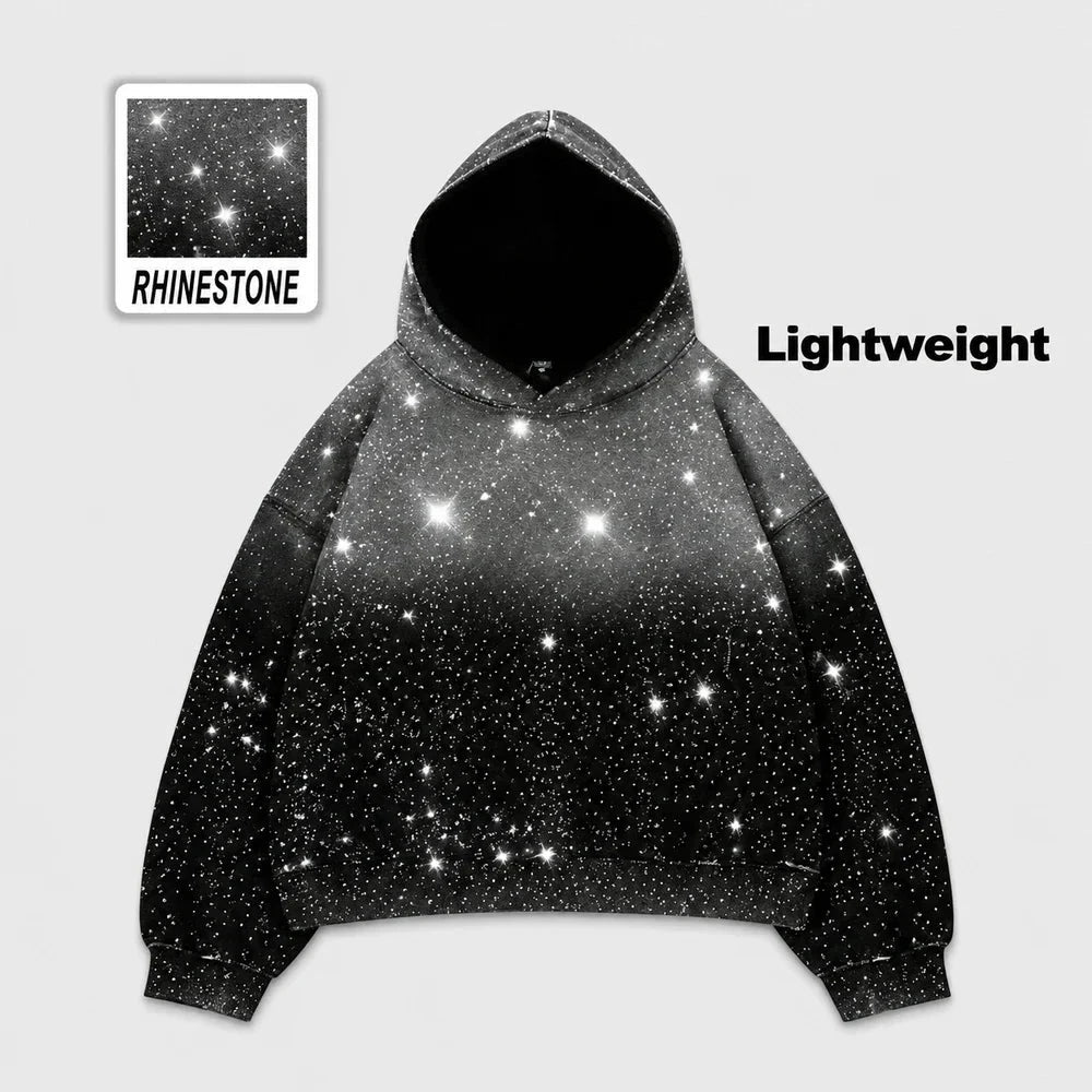 Rhinestone Glitter Unisex Oversized Hoodie – Sparkly Long Sleeve Hooded Sweatshirt