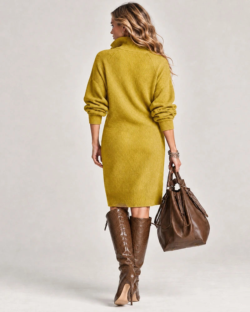 Knitted Stand Collar Long Dress
