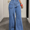 Fitted Cotton Blend Denim Pants