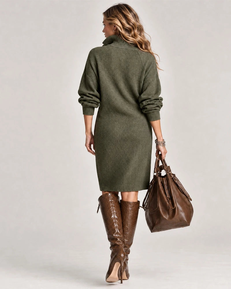 Knitted Stand Collar Long Dress
