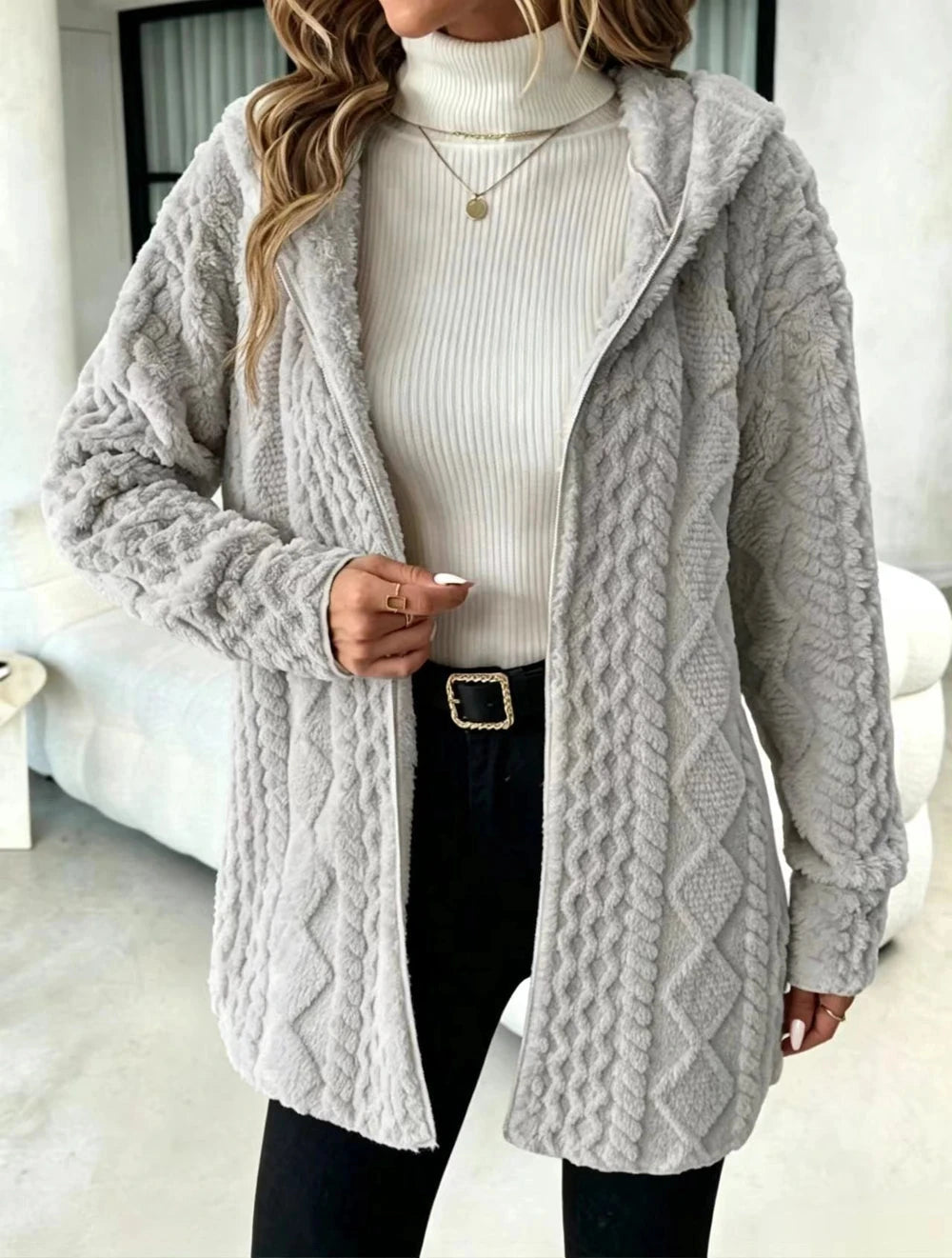 Fuzzy Sherpa Hooded Cardigan